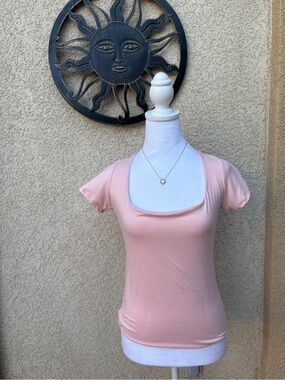 Baby Pink Square Neck Buttery Soft Short Sleeve Top